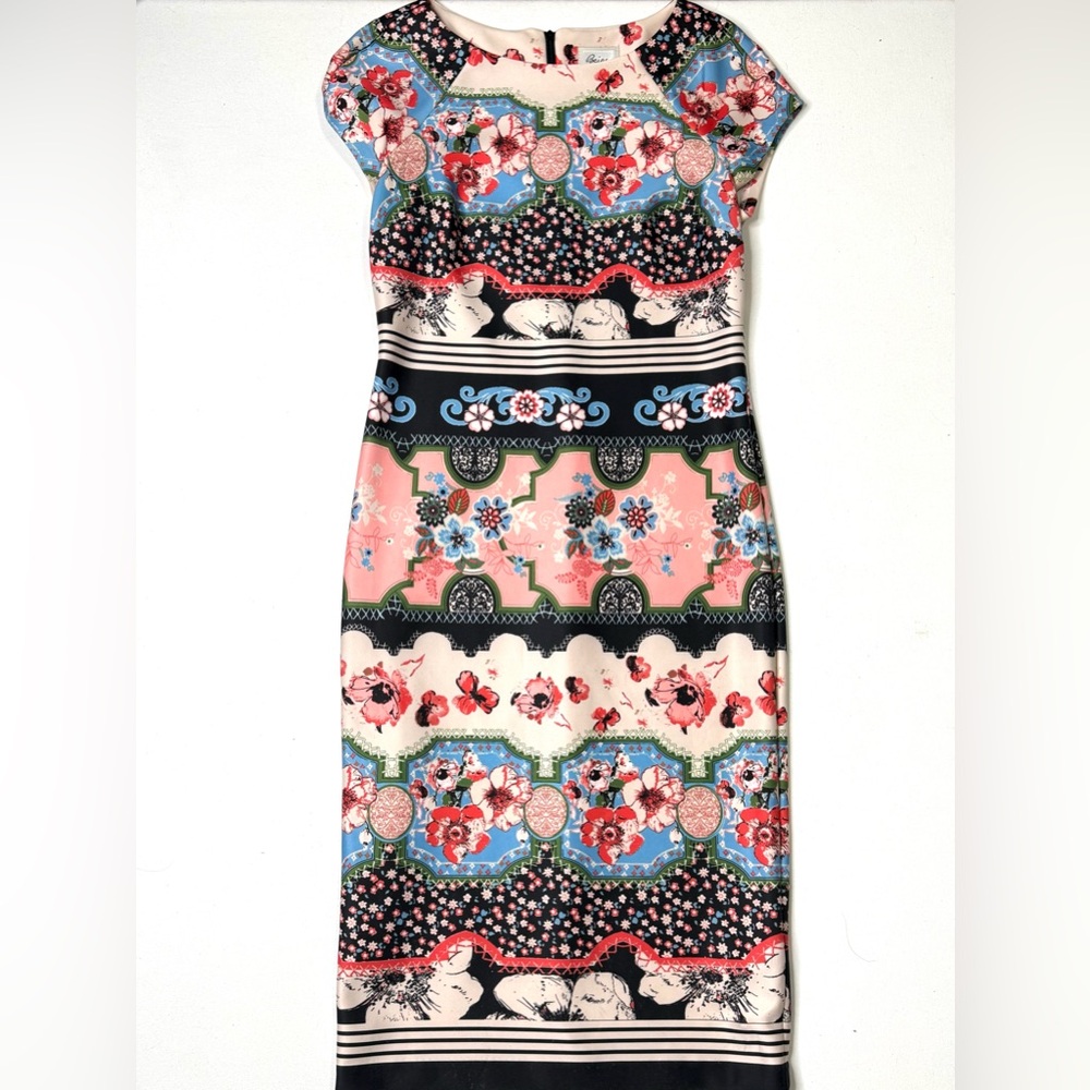Beige by ECI Floral Pink & Blue Floral Midi Sheath Dress Size 6